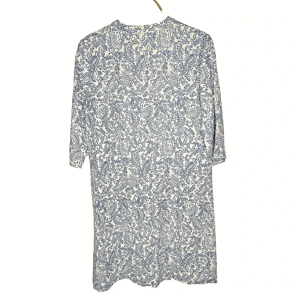 J.McLaughlin Linen Dress Womens S Blue Paisley Shift‎ Roll Tab Coastal